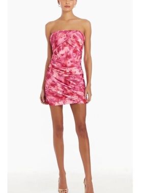 Amanda Uprichard Pink Floral Strapless Ruched Mini Dress